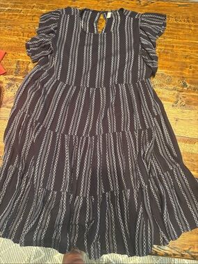 Navy Striped Tiered Dress